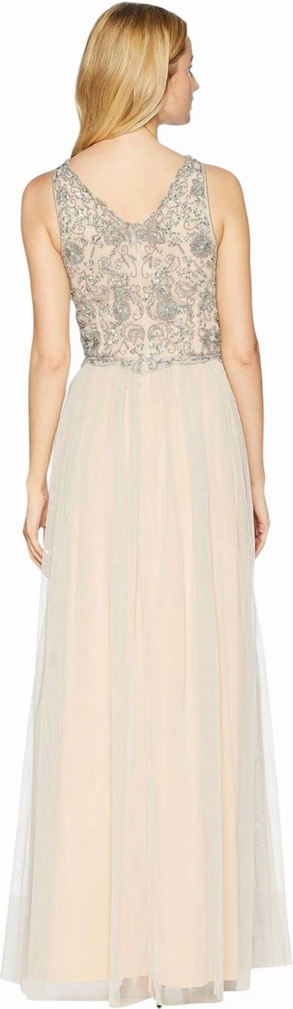 Adrianna Papell - Beaded Sleeveless V-neck Bodice Gown Dress